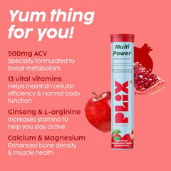 PLIX - THE PLANT FIX Multi Power Multivitamin + Apple Cider Vinegar 15 Fizzy Effervescent Tablet,Pack of 1(Apple Burst)with 13 Vitamins & 10 Minerals|100% Vegan|No Added Sugar|Travel Friendly,90 grams