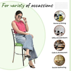 RATISON Office Visitor Study Chair Home Restaurant Steel Multipurpose with a Leather Cushion Steel Chrome Chair with Ring (Green, 6)