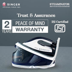 SINGER STEAMINATOR 8 Bar 2600 W Steam Generator Iron | 100 g/min Continuous Steam | 1.5L Water Tank | Ceramic Soleplate | Vertical Steam | Auto Shut-Off | Heavy Duty | ISI Certified | 2 Years Warranty