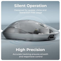Zebronics Sheer Pro Wireless Mouse, Translucent Design, Up to 1600 DPI, Dual Mode 2.4GHz + BT, 4 Buttons, Type-C Rechargeable, Silent Clicks, USB Nano Receiver, Ergonomic Design (Blue)