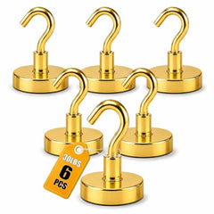 RULOKSHA Heavy Duty Magnetic Hooks, Holds Up to 13.6 kg (30 lbs), Strong Neodymium Rare Earth Magnets with Nickel Coating for Kitchen, Refrigerator, Office, Garage & Home (Silver, 3)