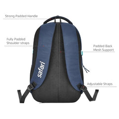 Safari Omega Spacious/Large 5 Compartment Laptop Backpack With Raincover, College Bag, Travel Bag For Unisex, Navy Blue, 30 Litre