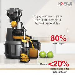 Hafele MAGNUS Cold Press Slow Juicer| 83mm Wide Chute| All-in-1 Fruit & Vegetable Juicer| 35RPM Speed for Max Nutrition| Stainless Steel Body| BPA Free Container| 250W