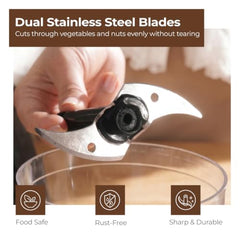 Lifelong Electric Chopper for Kitchen | 300W, T.O.P Protection, 600ml Capacity | 2-Leaf Stainless Steel Blade, Whisking Blade | One-Touch Operation for Vegetables, Nuts, Meat, Coffee, Lassi & Chaas