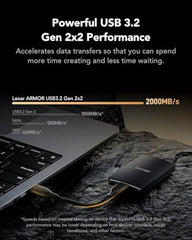 Lexar Armor SL700 Portable SSD, 2TB, up to 2000MB/s Read, up to 2000MB/s Write, Compatible w/Type-C Laptops, iPhone 15, Smartphones, Tablets, PS5, Xbox, USB 3.2 Gen 2x2, Slim and Lightweight
