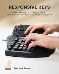 Perixx PERIBOARD-512B Ergonomic Split Keyboard – Full-Size Wired USB Keyboard with Palm Rest and 7 Multimedia Hotkeys – 3D Curve Design for RSI Relief – Black, US English