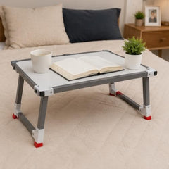 Foldable Adjustable Laptop Study Table | Portable Multipurpose Desk with Clipboard | Engineered Wood Top & Metal Frame | Suitable for Study, Reading, Writing & Laptop Use, White