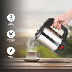 MILTON Stainless Steel Euroline Electric Travel Kettle With Handle, 1000 Watt, 500 Ml | 2 Utility Cups | Auto Shut-Off | Concealed Heating Element | Power Indicator |1Year Warranty, Silver