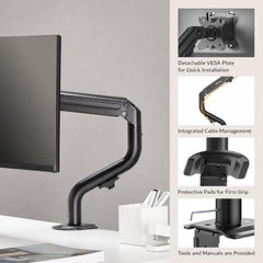 ARTIKEL Monitor Desk Mount Adjustable Spring Assisted Monitor Arm VESA Mount with C Clamp Grommet Mounting Base Computer Monitor Stand (Curve, Single.)