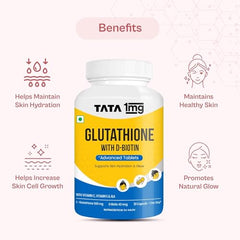 TATA 1MG Glutathione Advanced Capsule with Vitamin C E Biotin Grape Seed Extract For Skin Glow Hydration Radiance Pack of 30 Tablets