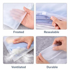 OSDUE Polyethylene Frosted Zipper Bags 30x35cm Pack of 10 – Transparent LDPE Zip Lock Storage Bags for Clothes, Shoes, Cosmetics, Jewellery, Toiletries & Travel