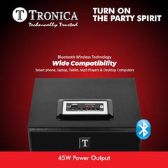 TRONICA Madhell 2.0 Home Theatre Speaker with 45W RMS Output, Bluetooth v5.0, USB, AUX, FM Radio, Wooden Soundbox, Heavy Bass, RGB Lights, LED Display & Remote