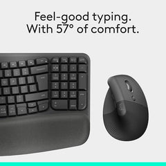 Logitech Wave Keys & Lift Vertical Mouse - Ergonomic Wireless Keyboard and Mouse Combo - with Cushioned Palm Rest, Easy-Switch, Bluetooth, for Multi-OS, Windows/Mac - Graphite