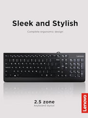 Lenovo 305 USB-C Wired Keyboard & Mouse Combo, Black, Spill-Resistant, Narrow Border, Adjustable Tilt, Full-Size Keyboard & Mouse, Compatible with Laptop, PC, Tablet, USB-C Connectivity Gaming Office
