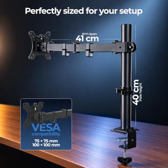 HIFFIN MS16 Monitor Stand, Gas Spring Single Monitor Arm for 32 Inch Screens, 2–10 kg Load Capacity, VESA 75x75 & 100x100 mm, Adjustable Monitor Desk Mount