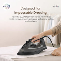 Wipro Elato GS 105 Brevia 1300 Watt Steam Iron With 180 Ml Water Tank | Anit-Drip Protection | Anti Bacterial German Weilburger Dual Coated Soleplate| Vertical & Horizontal Steaming| 2 Year Warranty