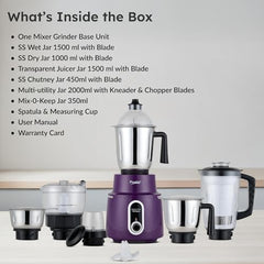 Prestige Delight Pro Mixer Grinder 750 W, 6 Jars, (1500 ml, 1000 ml, 1500 ml, 450 ml) (Purple)