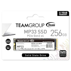 TeamGroup MP33 256GB Nvme M.2 2280 Pcie Gen 3 Gaming SSD, 3D NAND TLC, SLC Cache, Internal Solid State Drive, Speed Up to 1600/1000 MB/s, High Performance, Low Latency, ECC Function, for PC & Laptop