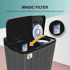 VW Visio World 8.5 kg semiautomatic Top Load Washer Only with Powerful Wash, V8 Supreme-Wash, Black/Grey