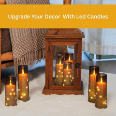 Flameless LED Pillar Candle Set of 2 | Acrylic Fiber Glass | Dancing Faux Wick | Remote Control with Battery Operated 3 AA | Home Décor & Gifting | 3" D x 6" H | Red