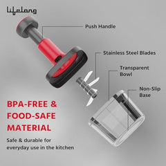 Lifelong Push Chopper 650ml | Compact and Efficient Vegetable, Onion, and Garlic Chopper, Essential Manual Kitchen Cutter for Quick and Easy Food Preparation, Ideal for Small Kitchens and Meal Prep