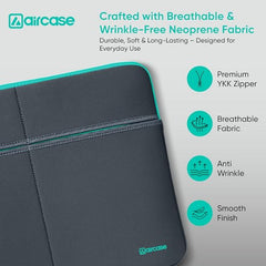 AirCase 6 Pocket Neoprene Laptop Sleeve for 13-15.6 Inch Laptops | Waterproof Laptop Cover Bag | Case with Charger & Accessory Pockets | All Brands & Chromebooks | Grey