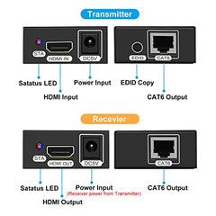 Microware 60M HDMI Extender Repeater Transmitter/Sender + Receiver Over Cat5 / Cat6 Upto 60 Meters (60M Extender Over Single CAT5/6 Cable) Supports 3D & Full HD1080p for TV Projector, HDTV, DVR