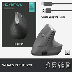 Logitech MX Vertical Advanced Ergonomic Mouse, Wireless via Bluetooth or Included USB Receiver