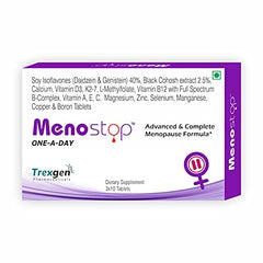 Trexgen Menostop ONE-A-DAY Menopause Support Tablets for Women | Soy Isoflavones, Black Cohosh, Calcium, Vitamin D3, K2-7, B-Complex & Essential Minerals | Hot Flash Comfort, Mood Balance, Bone Health & Daily Wellness | 30 Tablets