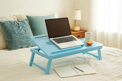 DDS Dream Decor Shoppee Wood Portable Laptop Table Adjustable Height With 1 Drawer (Blue)