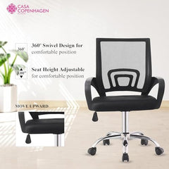 Casa Copenhagen Mesh Mid Back Office/Study/Computer/Revolving/Desk Chair for Work from Home -Metal Base, Height Adjustable Seat - Grey Milange & Black Handle
