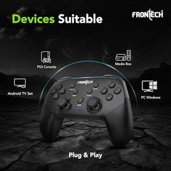 FRONTECH Fire Wired Gaming Pad with USB Type-C, Dual Vibration Motors, RGB Lighting, Trigger Button, Compatible with PS3, PC & Android TV (GP-0001, Black)