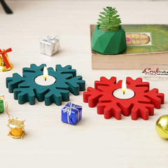 eCraftIndia Wooden Floral Printing Block Decorative Tea Light Candle Holders (Set of 12, Green White) Diwali Christmas Decorations Items for Home Office Christmas Gifts for Women Men Family Friend