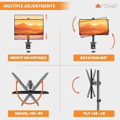 Artikel Double Monitor Desk Mount | Adjustable Heavy Duty Monitor Arms | VESA Mount with C Clamp & Grommet Mounting Base | Computer Monitor Stand for Screen up to 27 inch | Table Mounted | Black
