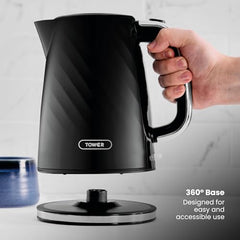 Tower Electric Kettle 1.7L Metal Body Auto Shut-Off 360° Base Blue | 1.7L capacity, 1350W rapid boil, full metal body, auto shut-off and boil-dry protection, 360-degree swivel power base