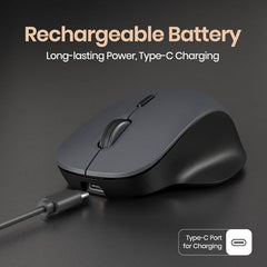 Portronics ToadGo Wireless Rechargeable Bluetooth Mouse with Thumb Rest Support, (Bluetooth + 2.4 GHz) Connectivity, Rechargeable Battery, Adjustable Dpi, Noise-Free Clicking, Wide Compatibility