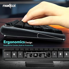 FRONTECH Wired Keyboard | Membrane Keys with Retractable Stands | USB Plug & Play | Ergonomic & Comfortable Design | 1 Year Warranty (FT -1672, Black)