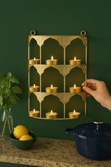 CraftVatika Tealight Candle Holder,Festiv Diwali Decor Items, Wall Mounted Hanging Iron Leaf Design Tealight Candle Holder Stand Frame for Home Christmas Diwali Decoration Items, Wall Decor Items