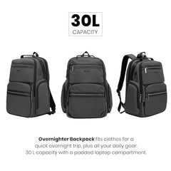 ICON The Overnighter Laptop Backpack 30L | Durable Oxford Fabric, Fits 15.6" Laptops | USB Charging Port, Luggage Sleeve | Water-Resistant, Multipurpose Unisex Bag for Short Trips - Blue.