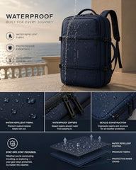 Wesley Luxur 45 Ltrs Overnighter Expandable Travel Laptop Backpack, Flight Cabin Approved Carry On with 16 inch Laptop Compartment, Anti Theft feature business/Travel/Weekender/college Charcoal Black