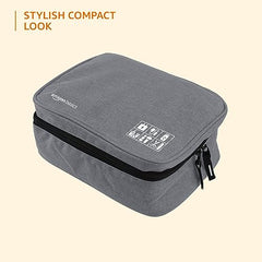 Amazon Basics Travel Organiser for Electronic Accessories, Flexible Padded Dividers, Waterproof, Foam Padding, for Cables, Chargers, Hard Disk, Power Bank (Grey)
