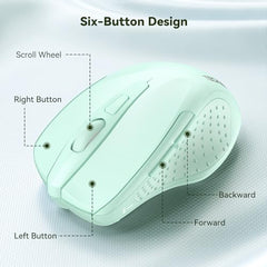 TECKNET Wireless Mouse, 2.4G Ergonomic Computer Mouse, 2600 DPI, Green