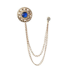 SYGA Men's & Women Suit Shirt Stud Lapel Pin Chain Tassel Brooch Pin with Crystal Chain(vintage blue)