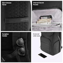 HARISSONS Teknos Business Travel Laptop Backpack | 35L | Fits 15.6” Laptop | 900D PU-Coated Polyester & Vegan Leather | Work, Travel & Commute | USB Port, Anti-Theft Pocket, Rain Cover (Black)