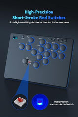 Fravex 16-Key Leverless Arcade Fight Controller – Black | All-Button Fightstick for PC/PS4/PS3/Nintendo Switch/Steam with OLED Display, Hot-Swap Short-Stroke Switches, RGB Lighting, SOCD & Turbo, USB-C