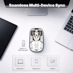 Amkette Epic TP Advanced Transparent Wireless Mouse/Bluetooth Mouse Rechargeable, USB-A+USB-C Nano Receiver, 3200DPI, Type-C Charging, 3 Device Connectivity for Laptop, PC, MacBook, Tablet & More