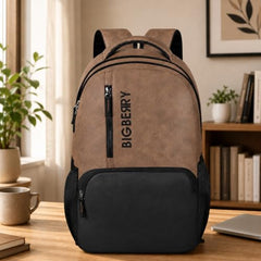 BIGBERRY Rodeo 2.0 Leatherite Faux Leather Laptop Backpack for Men & Women | Water Resistant 2 Compartment Casual Daypack | 15.6 Inch Laptop Bag for Office, College, Travel & Daily Use, Navy Blue