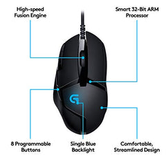 Logitech G402 Hyperion Fury USB Wired Gaming Mouse, 4,000 DPI, Lightweight, 8 Programmable Buttons, Compatible for PC/Mac - Black