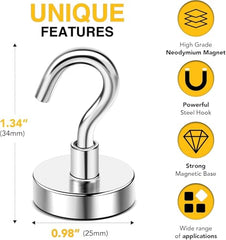 DIYMAG Magnetic Hooks 15pcs 30lbs Cruise Essentials 2026 Magnet Hook | Neodymium Heavy Duty Strong Magnets Hanging Ship Cabins Refrigerator Fridge Classroom Beach Vacation Kitchen Grills Home Tool