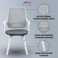 MRC Mono Ergonomic Office Chair (Mid-Back) – Revolving Breathable Mesh Desk Chair for Work from Home & Study–Lumbar Support & Heavy Duty Nylon Base (Grey & White)